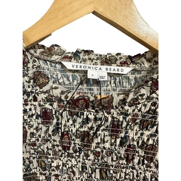 VERONICA BEARD Fahra shirred Floral Ruffled Mini Dress smocked size 6 NEW $548 - Picture 4 of 7